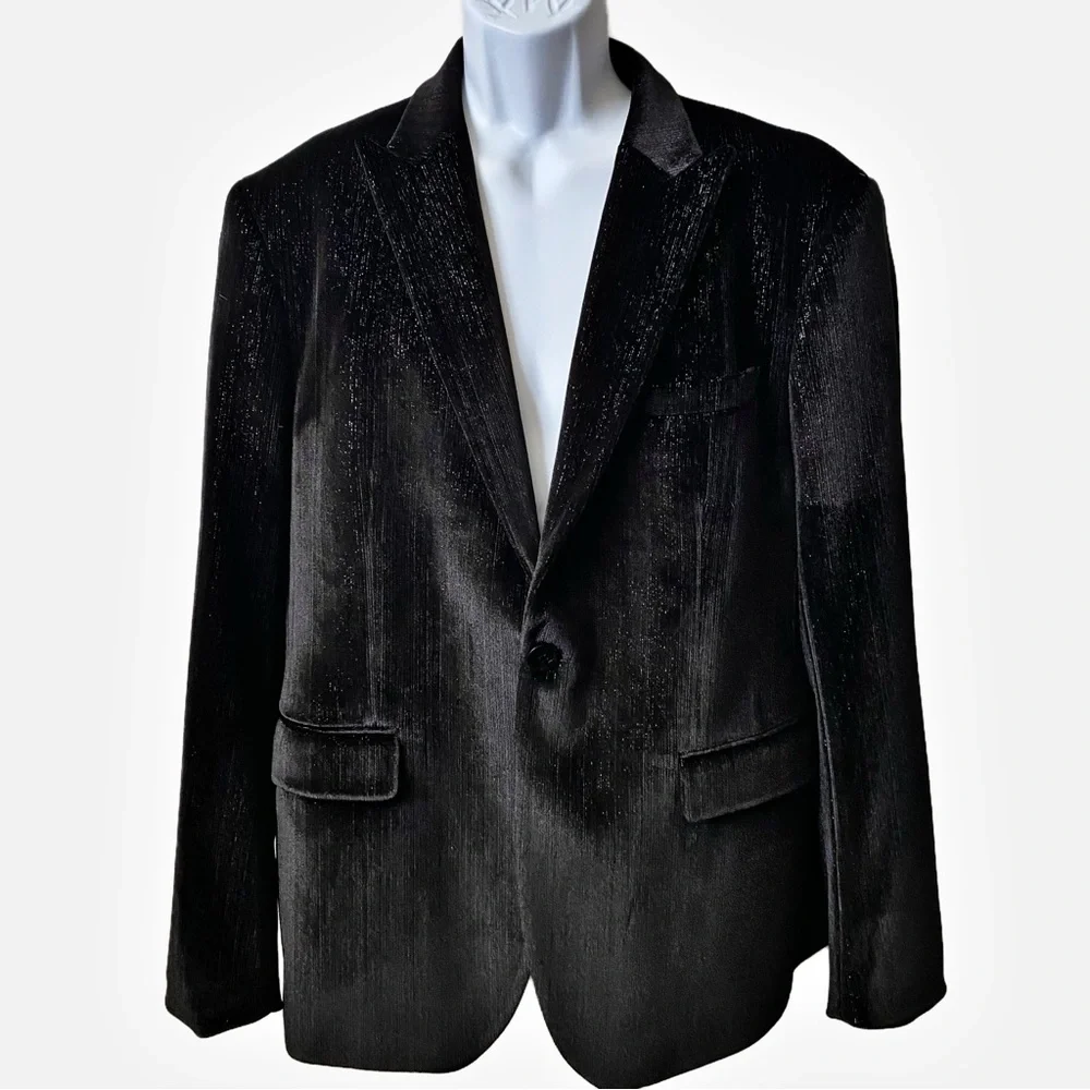 Mage Male, One Button Blazer, Subtle Glittery Finish with Collar Quiet Luxury
